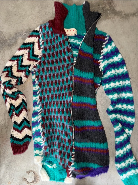 Marni Sweaters - Marni Multicolor Mixed-Pattern Zip-Up Women's Sweater